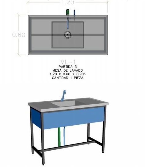 Mesa de Lavado de 1.20 x 60 x 90